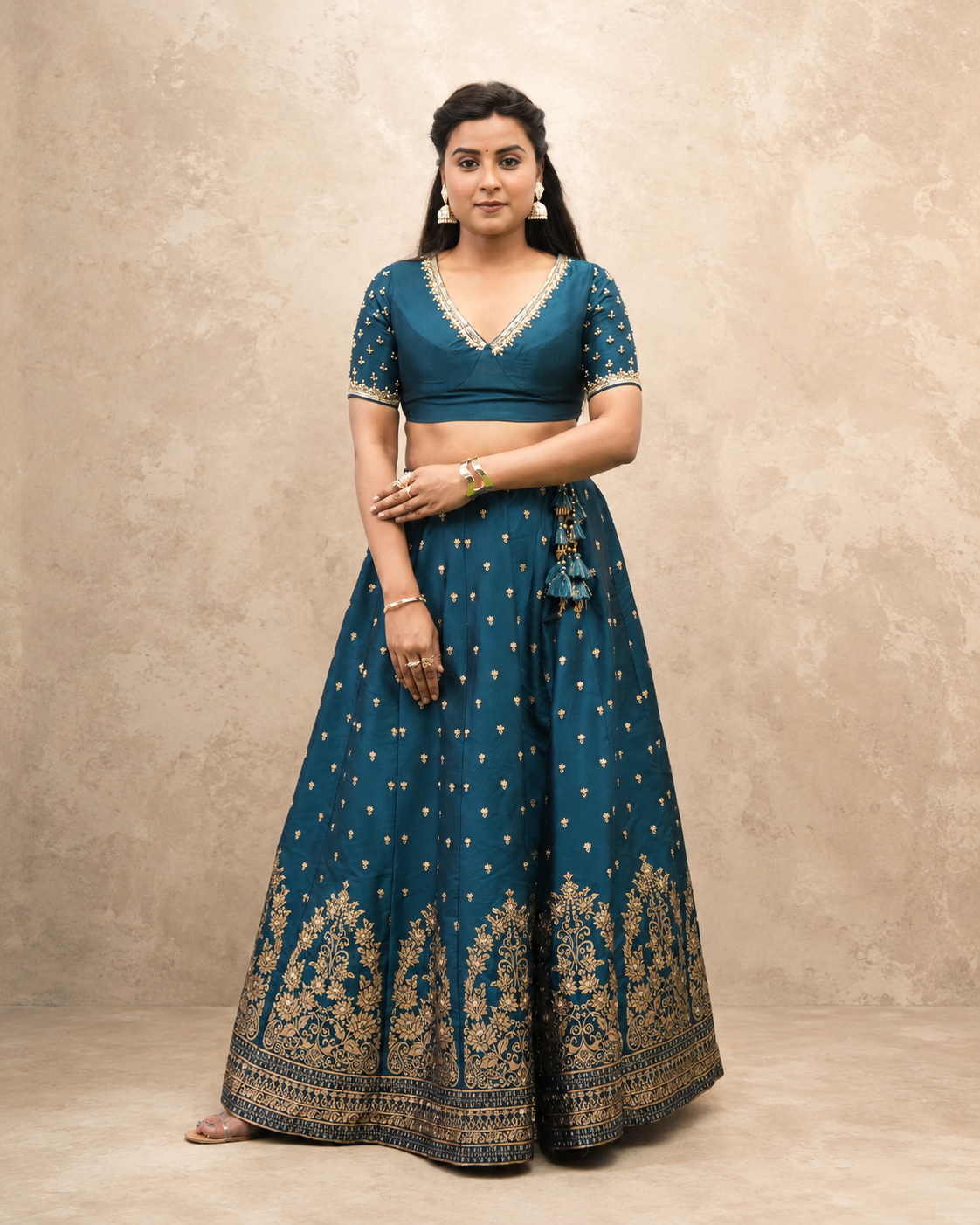 teal BANARSI SILK HAND WORK  LENGHGA SUT SET