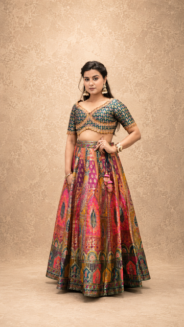 BLUE BANARSI BROCKED EMBRODERY HAND WORK LENGHGA SUT SET