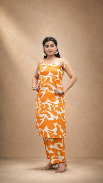 ORANGE PRINTED COTTON CORDS SETS