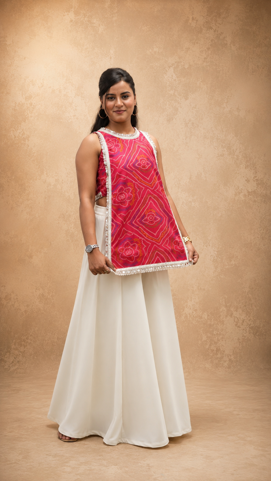 PINK CHANDARI CROP TOP  WITH SHARARA