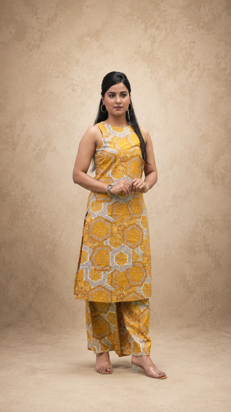 MUSTARD PRINTED STRIGHT CO-ORD SETS