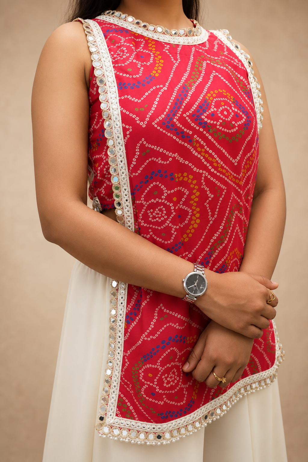PINK CHANDARI CROP TOP  WITH SHARARA