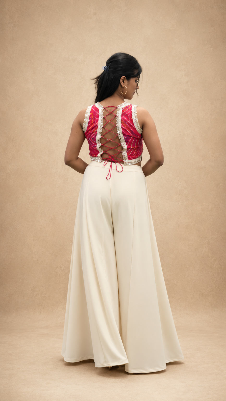 PINK CHANDARI CROP TOP  WITH SHARARA