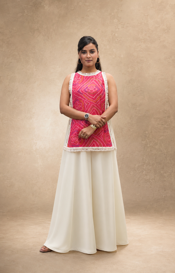 PINK CHANDARI CROP TOP  WITH SHARARA
