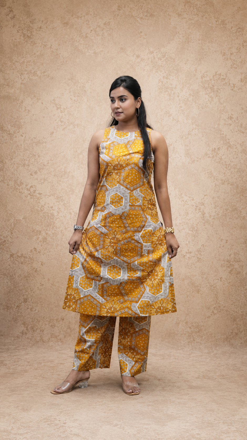 MUSTARD PRINTED STRIGHT CO-ORD SETS