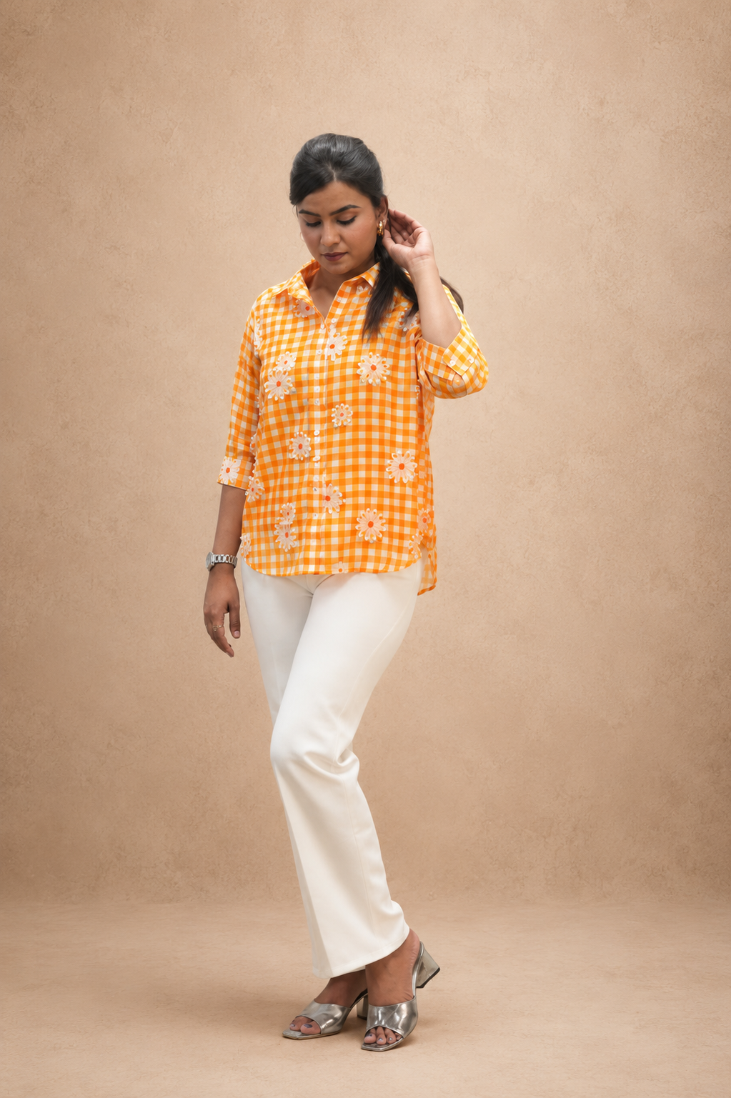 PINK CHANDARI FLORAL  PRINTED HAND WORK SHIRT