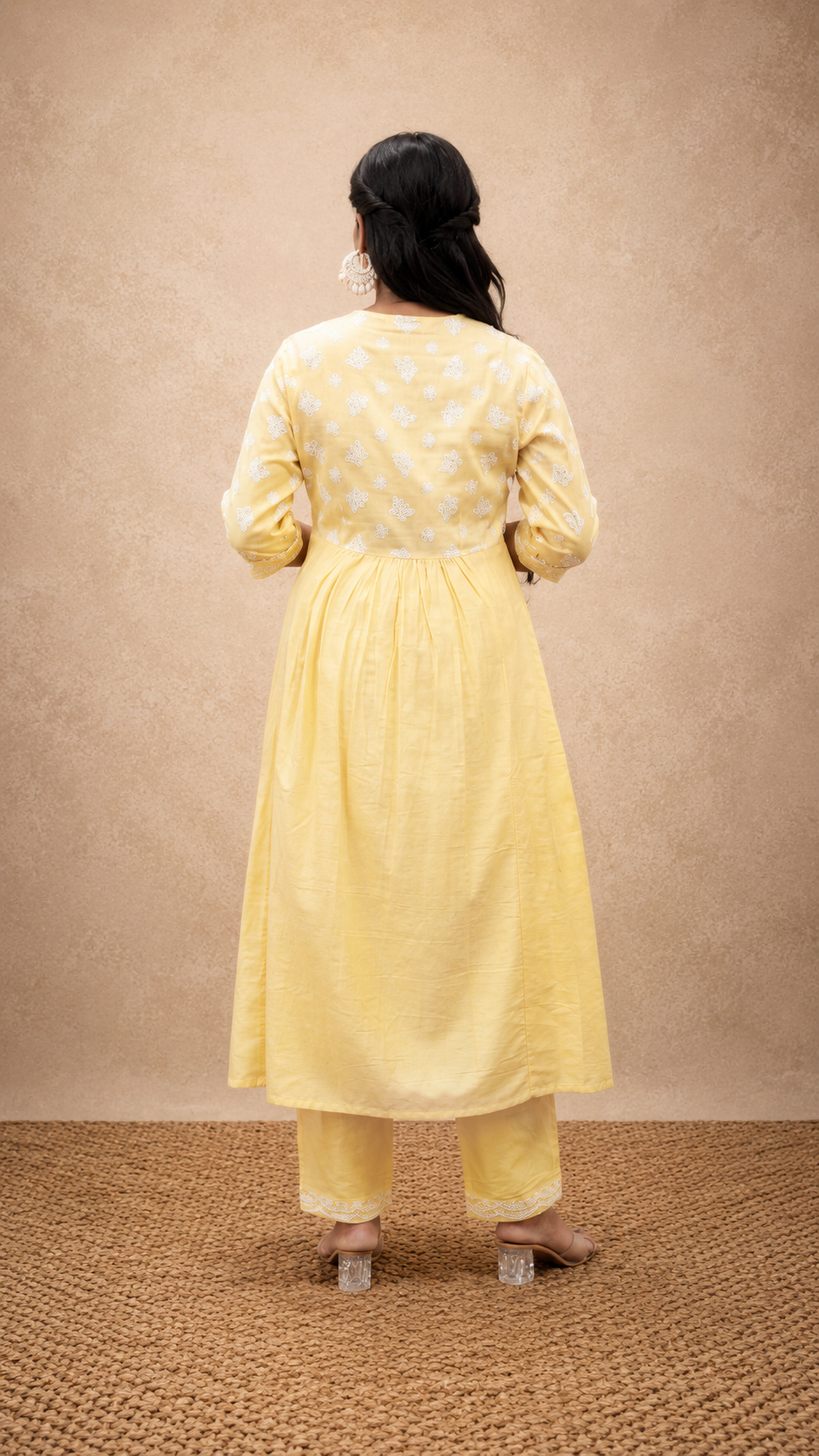 YELLOW COTTON PRINTED  GATHRED PRINTED SUIT SET