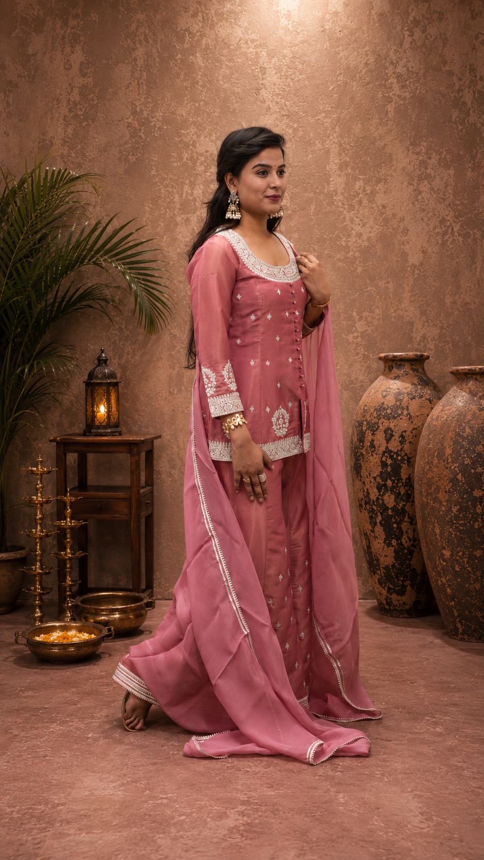 PINK TISSHU SIMMAR EMBEROIDERY SHARARA SUIT SET