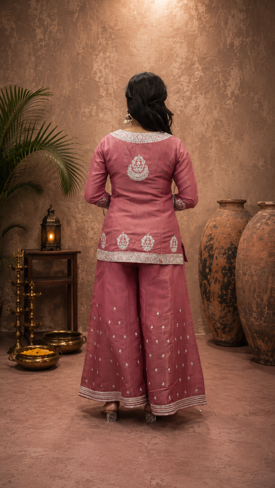 PINK TISSHU SUMMER EMBEROIDERY SHARARA SUIT SET