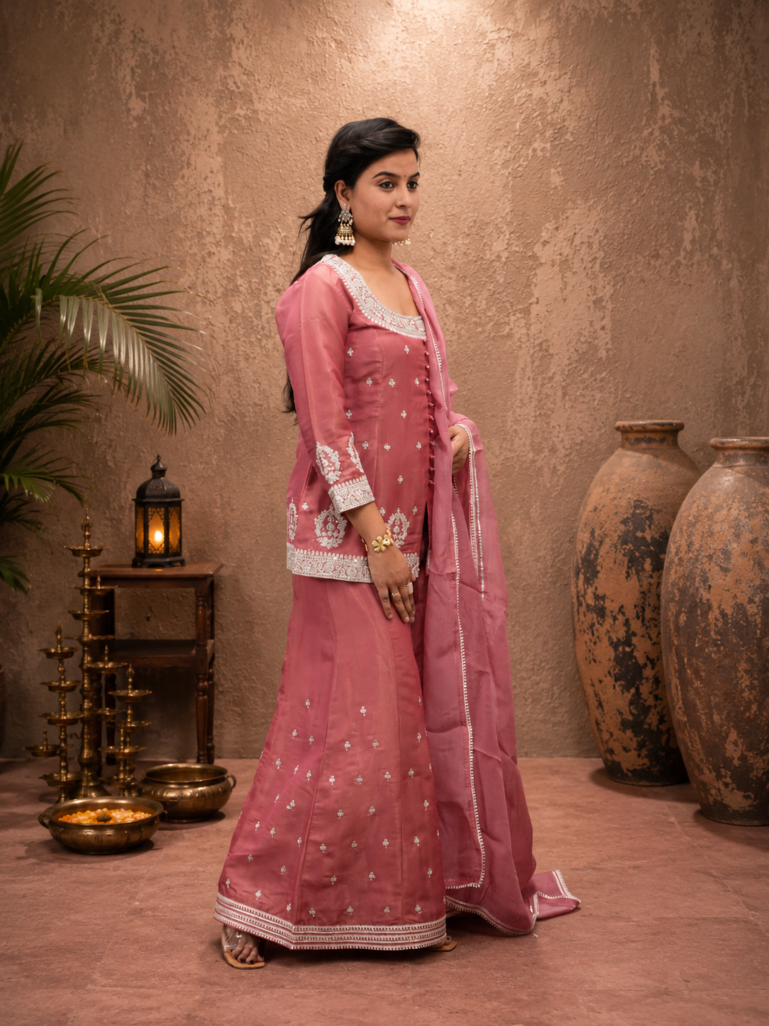 PINK TISSHU SIMMAR EMBEROIDERY SHARARA SUIT SET