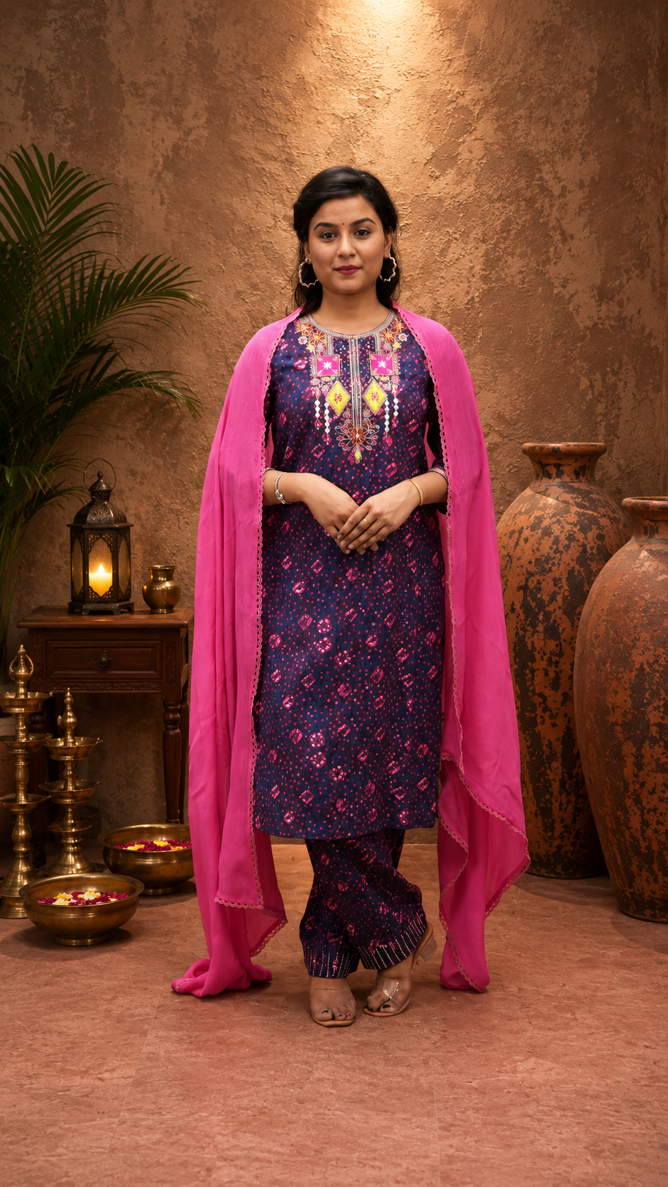 BLUE VISCOSE EMBEROIDERY HAND WORK KURTA SUIT SET