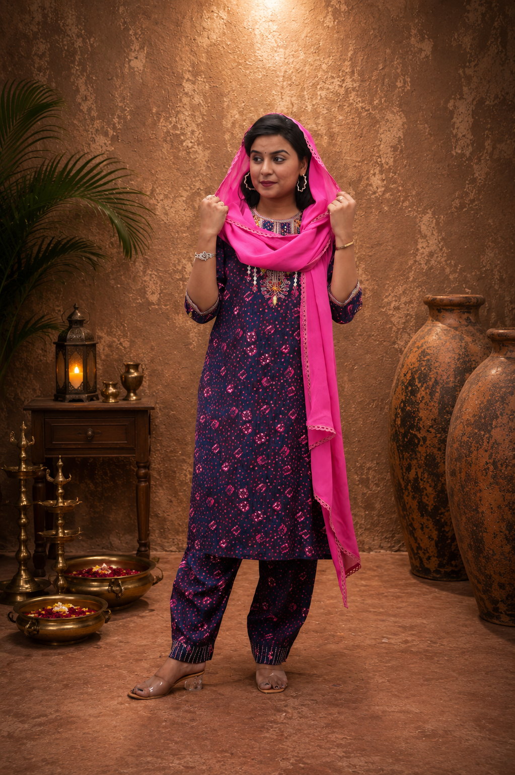 BLUE VISCOSE EMBEROIDERY HAND WORK KURTA SUIT SET