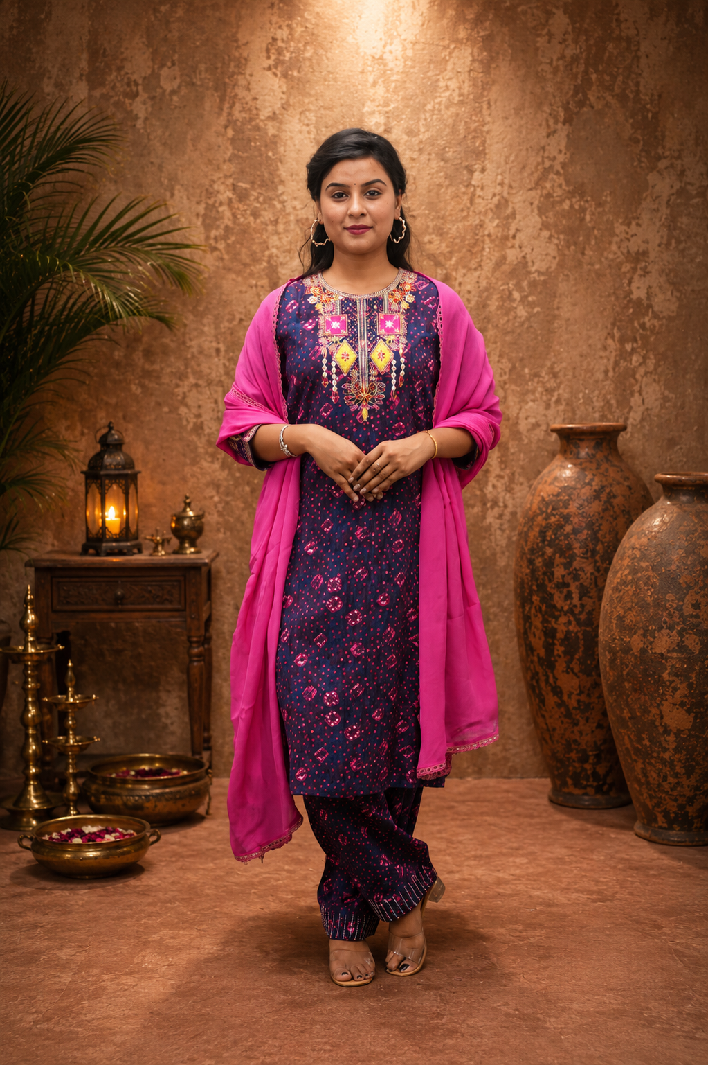 BLUE VISCOSE EMBEROIDERY HAND WORK KURTA SUIT SET