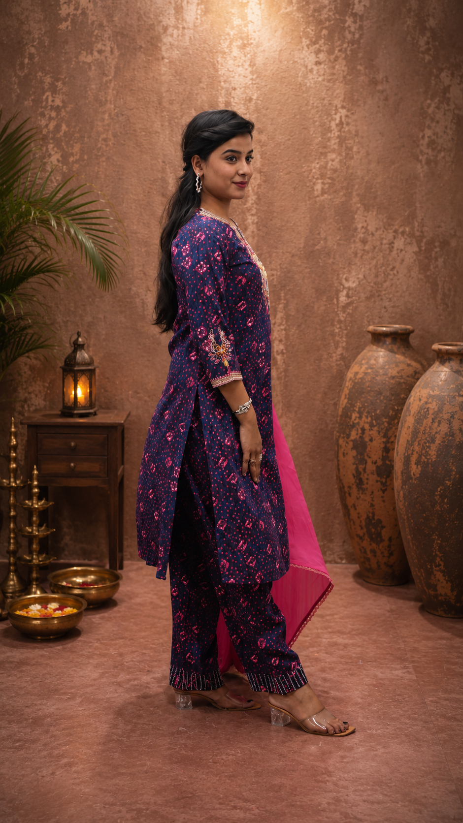 BLUE VISCOSE EMBEROIDERY HAND WORK KURTA SUIT SET