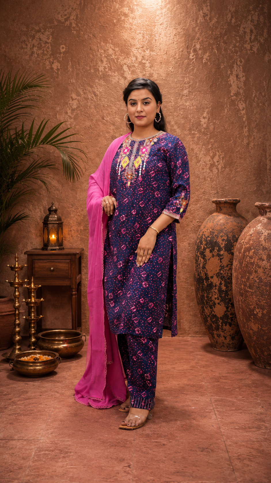 BLUE VISCOSE EMBEROIDERY HAND WORK KURTA SUIT SET