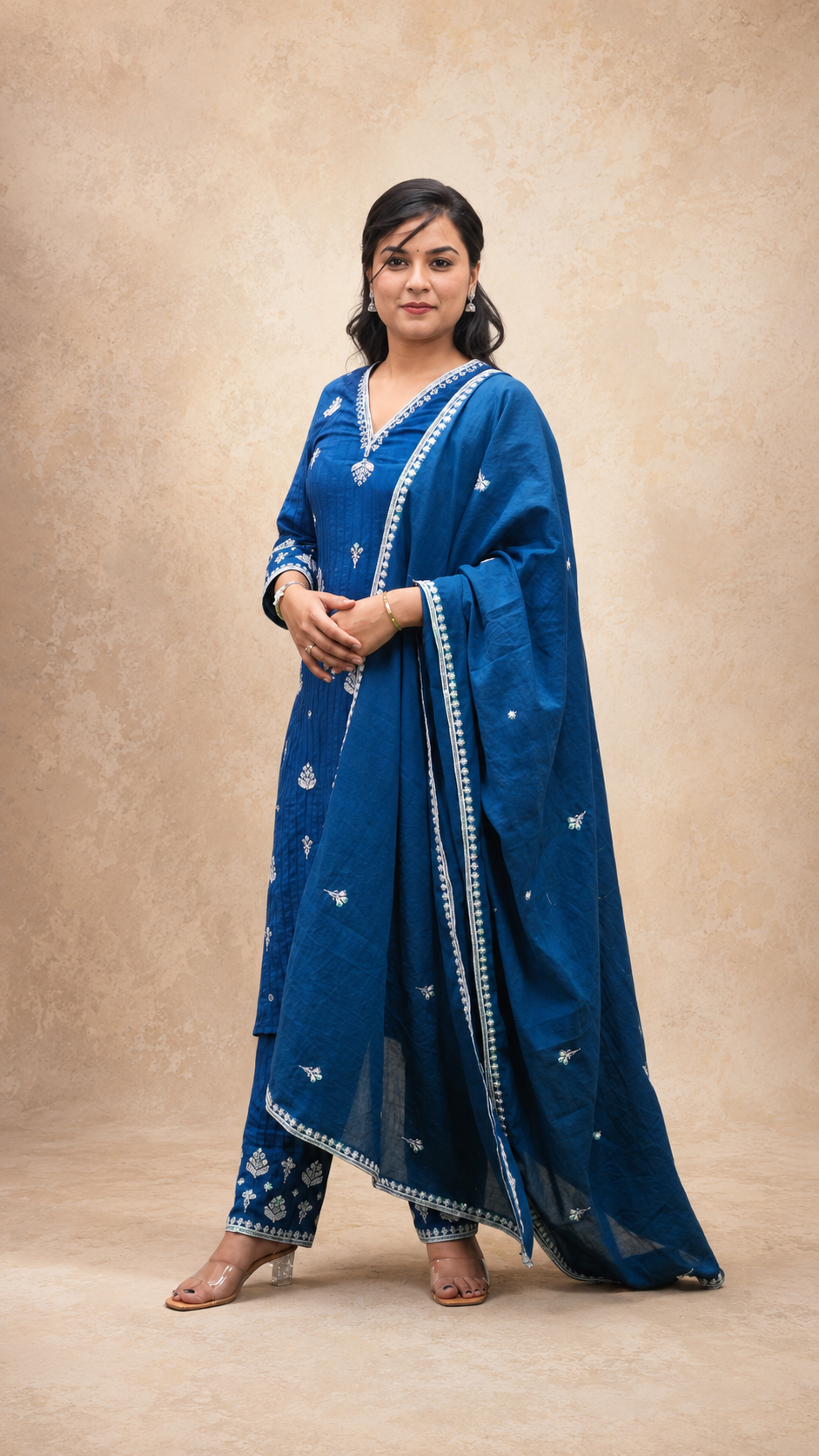 NAVY EMBRODIERY BEADS WORK STRIGHT KURTA PLAZZO SUT SET