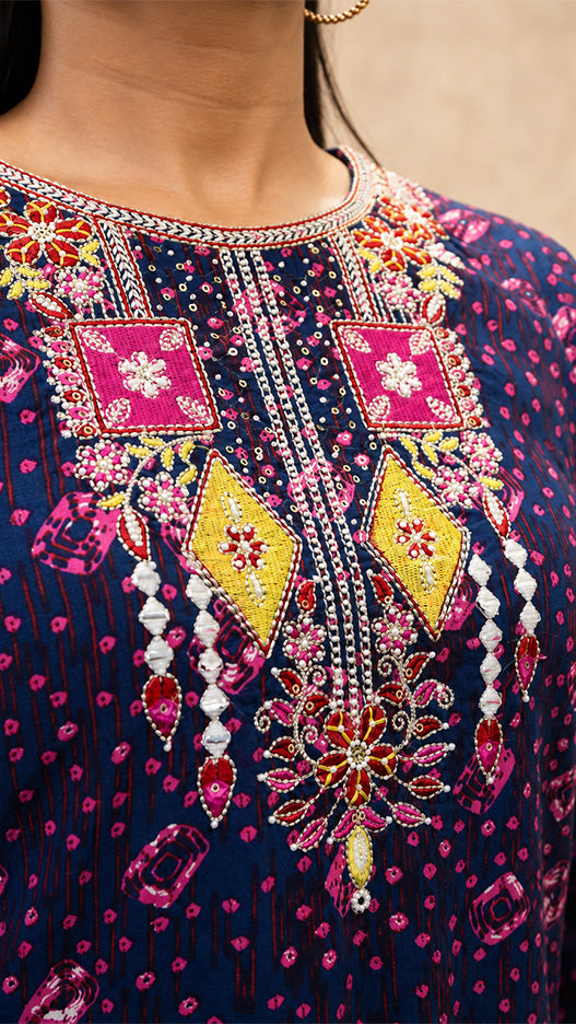 BLUE VISCOSE EMBEROIDERY HAND WORK KURTA SUIT SET