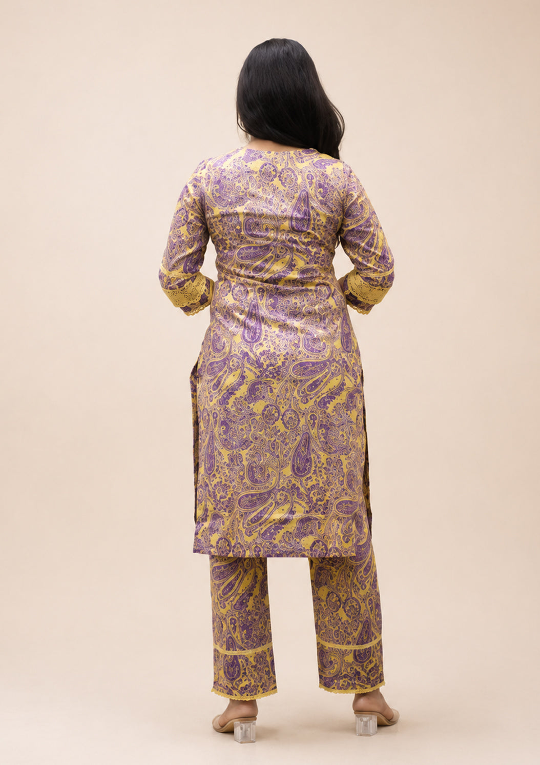 YELLOW COTTON PRINTED KURTA SUIT SET
