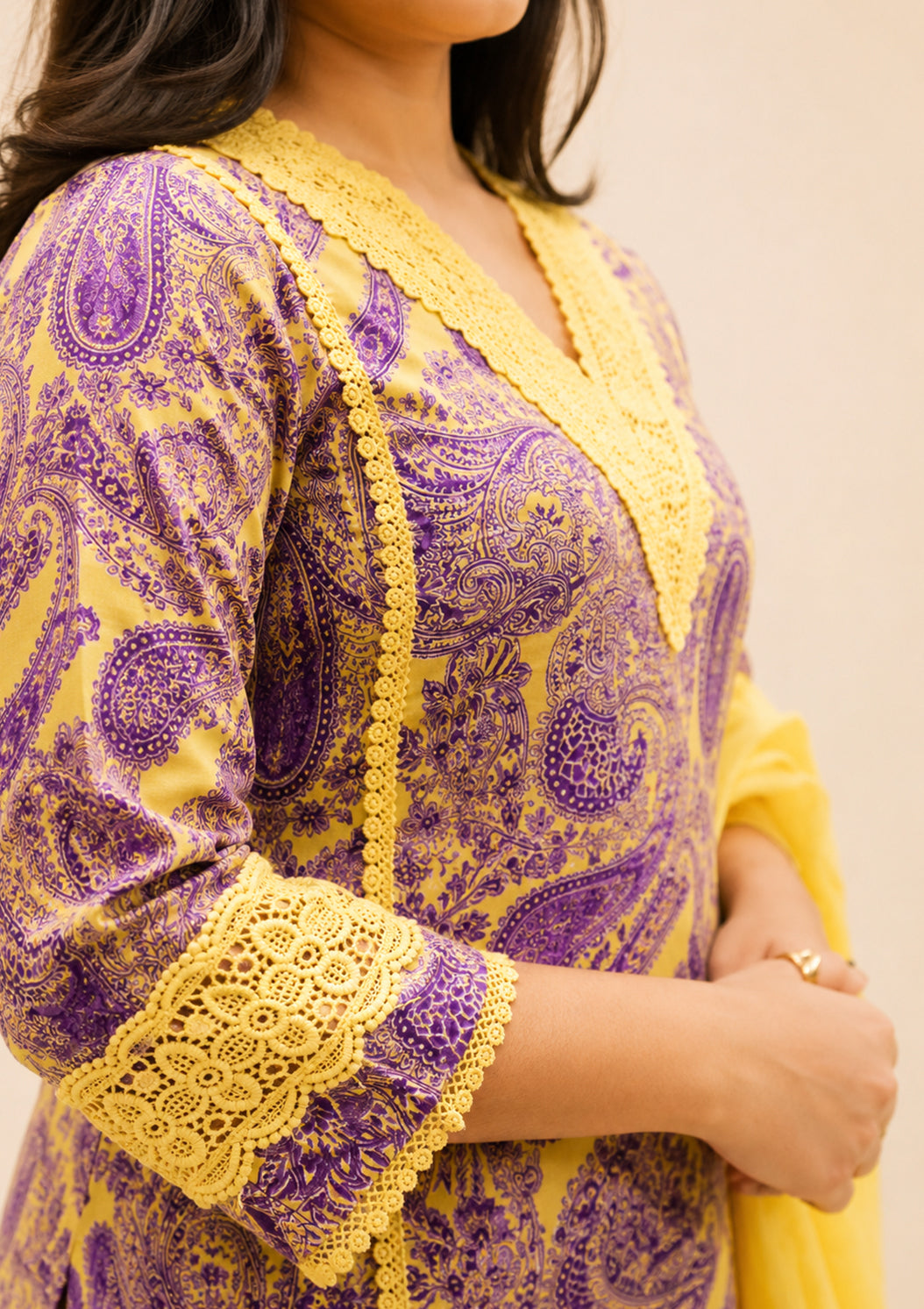 YELLOW COTTON PRINTED KURTA SUIT SET