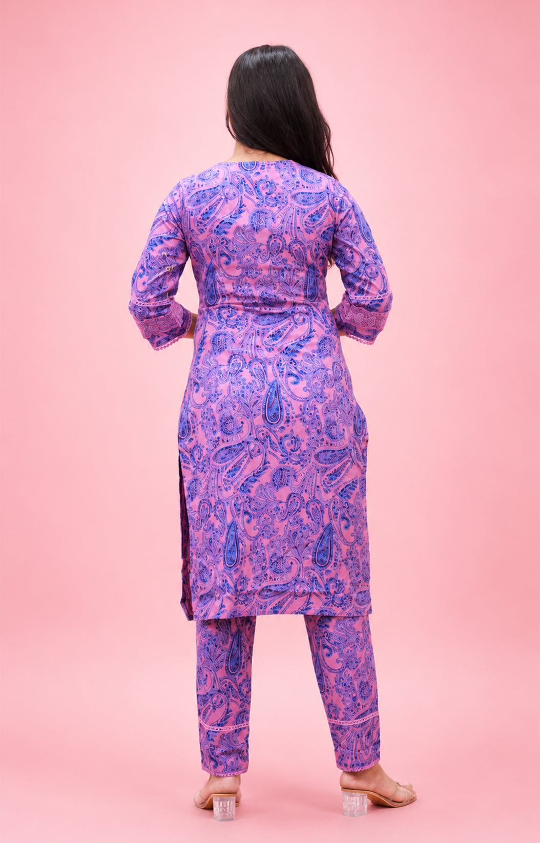 PINK  COTTON PRINTED KURTA SUIT SET