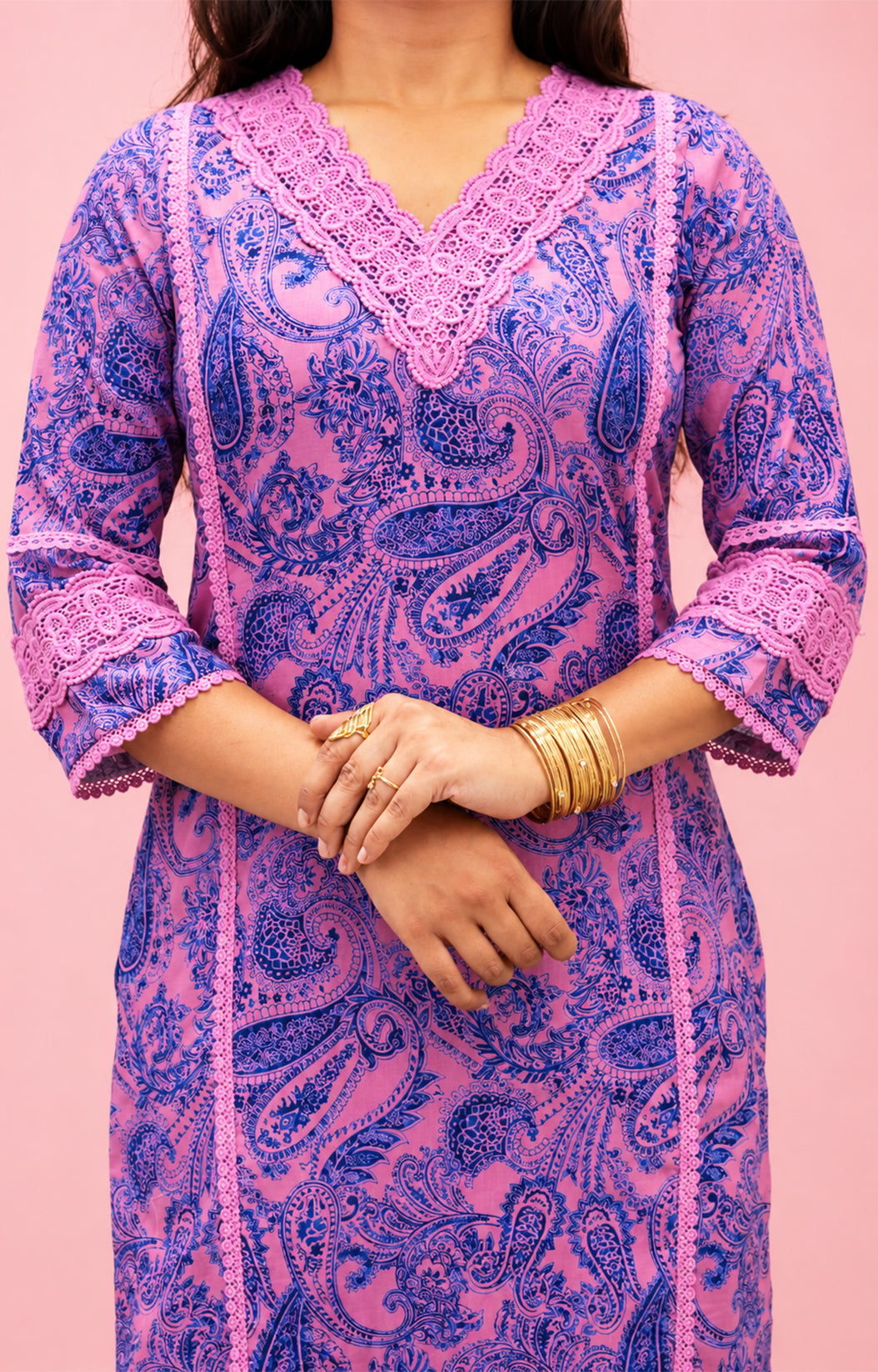 PINK  COTTON PRINTED KURTA SUIT SET